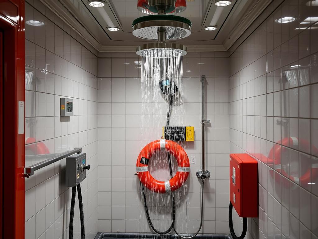 Emergency shower at the enterprise: a lifesaver in an emergency situation.фото